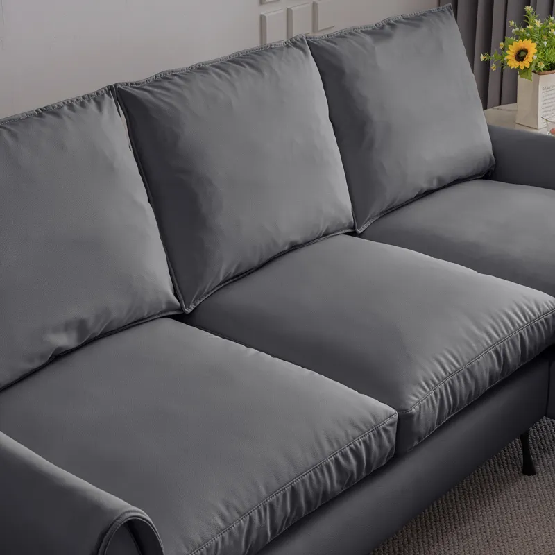 Modern Sectional Technical Leather L-Shaped Sofa Couch With Reversible Chaise Lounge - Dark Gray