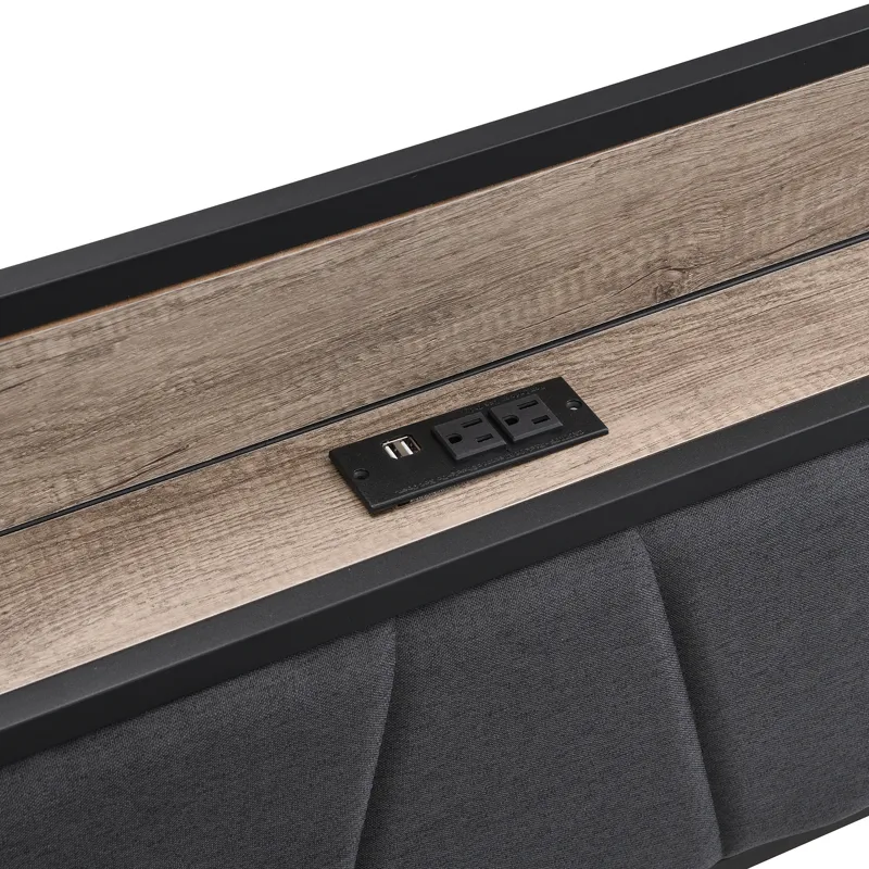 Queen Size Metal Platform Bed Frame With Upholsteryolstery Storage Function Headboard And USB Liner 