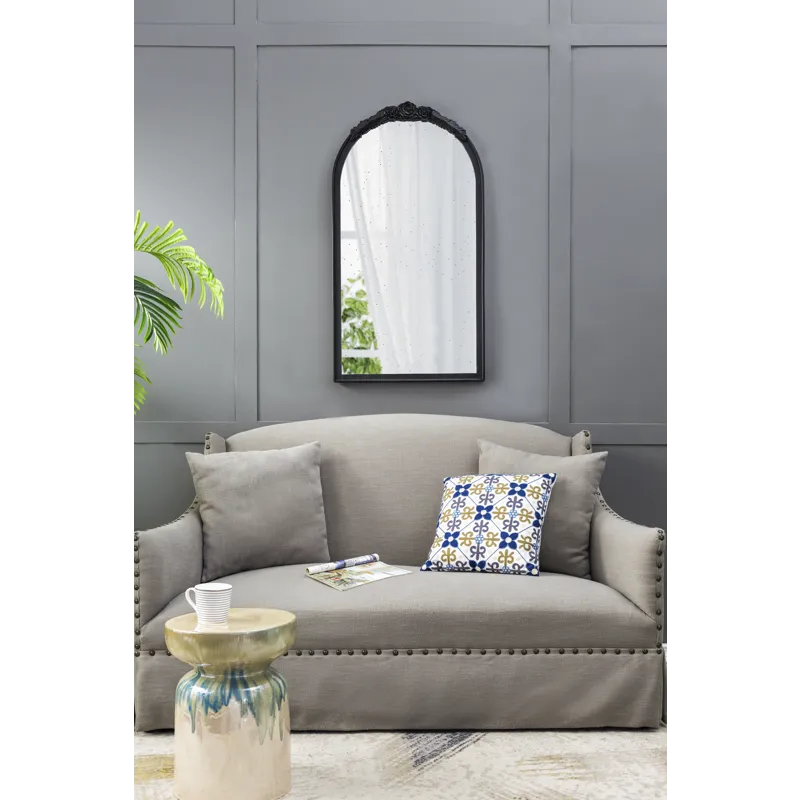 Elos Hand Carved Rose Antique Mirror Frame, Wood Arch Mirror Wall Decor For Living Room, Bathroom, E