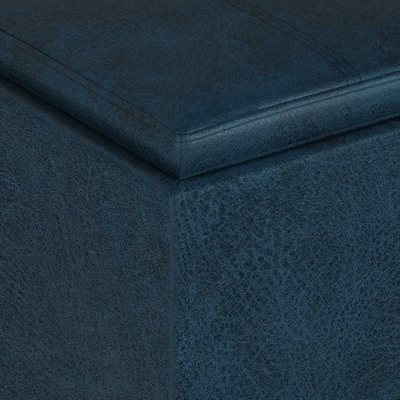 Rockwood - Cube Storage Ottoman with Tray - Distressed Dark Blue