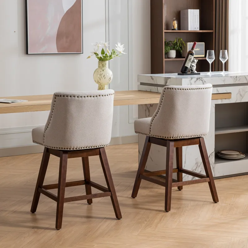 Counter Height Swivel Barstools, Upholstered Bar Stools (Set of 2) - Ivory