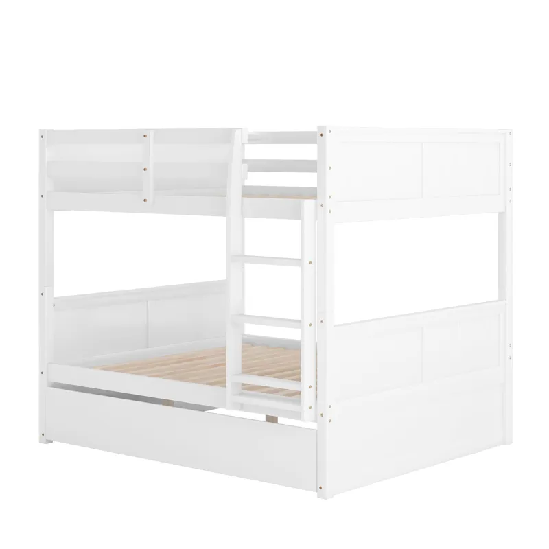 Full Over Full Bunk Bed With Twin Size Trundle - White
