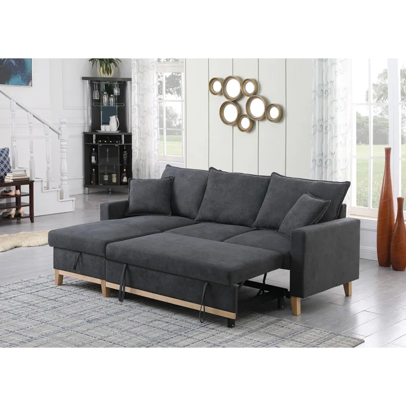 Colton - 84.Woven Reversible Sleeper Sectional Sofa With Storage Chaise - Dark Gray