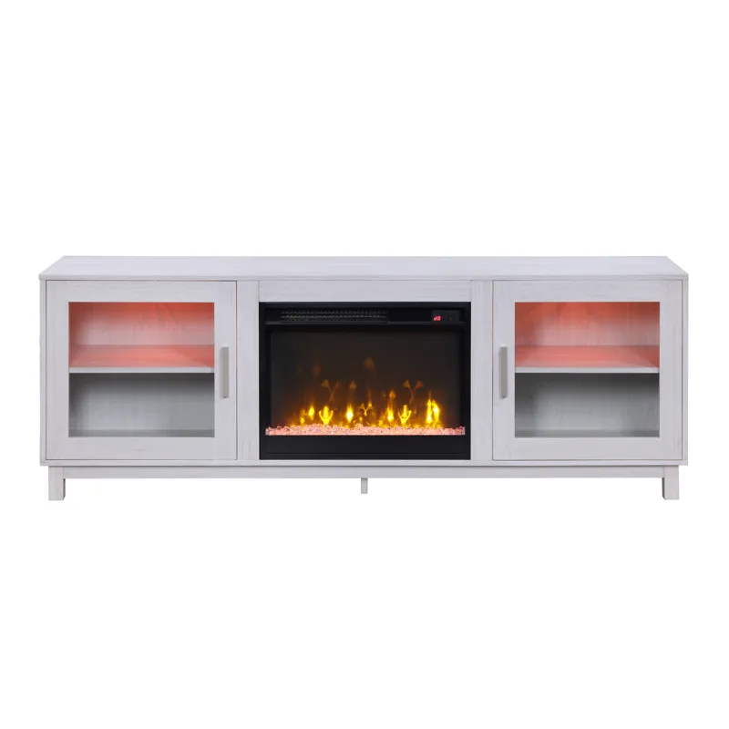 Summit - TV Stand Console With Fireplace - White Walnut Finish