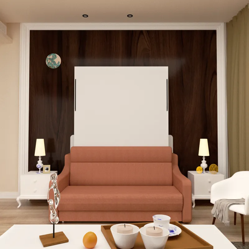 Morden Deisgn Vertical Murphy Bed With Sofa For Bedroom Or Guestroom White Wall Bed Space Saving Hid