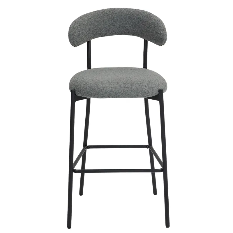 26\'\' Counter Height Bar Stools Teddy Fabric Cover Kitchen Island Counter Bar Stool With Black Powd