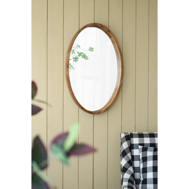 Oval Wall Mirror With Wood Frame, Farmhouse Wood Mirror For Bathroom Entryway Console Lean Against W