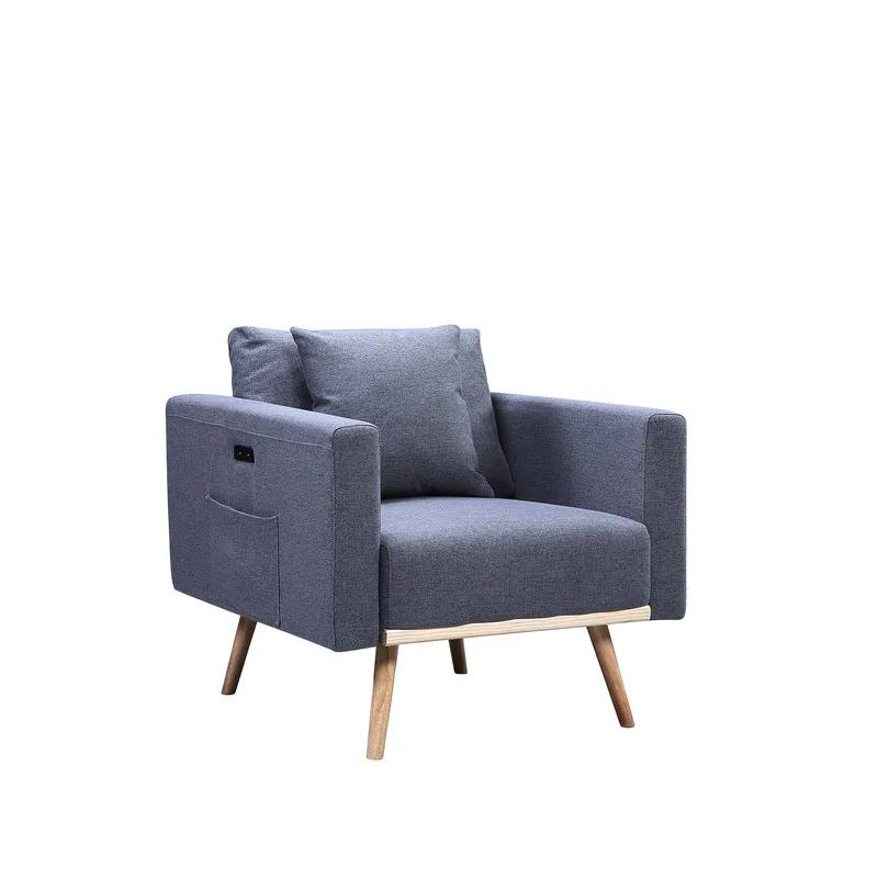 Easton - Linen Fabric Sofa Loveseat Chair Living Room Set With USB Charging Ports Pockets And Pillow