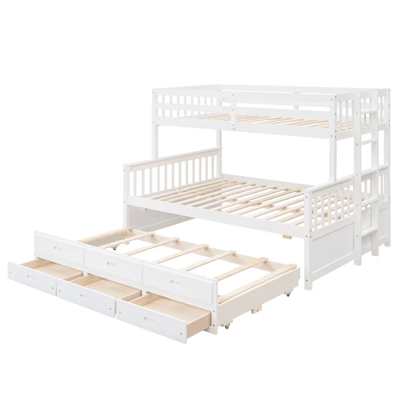 Twin Over Full Bunk Bed With Twin Size Trundle, Separable Bunk Bed With Drawers For Bedroom - White