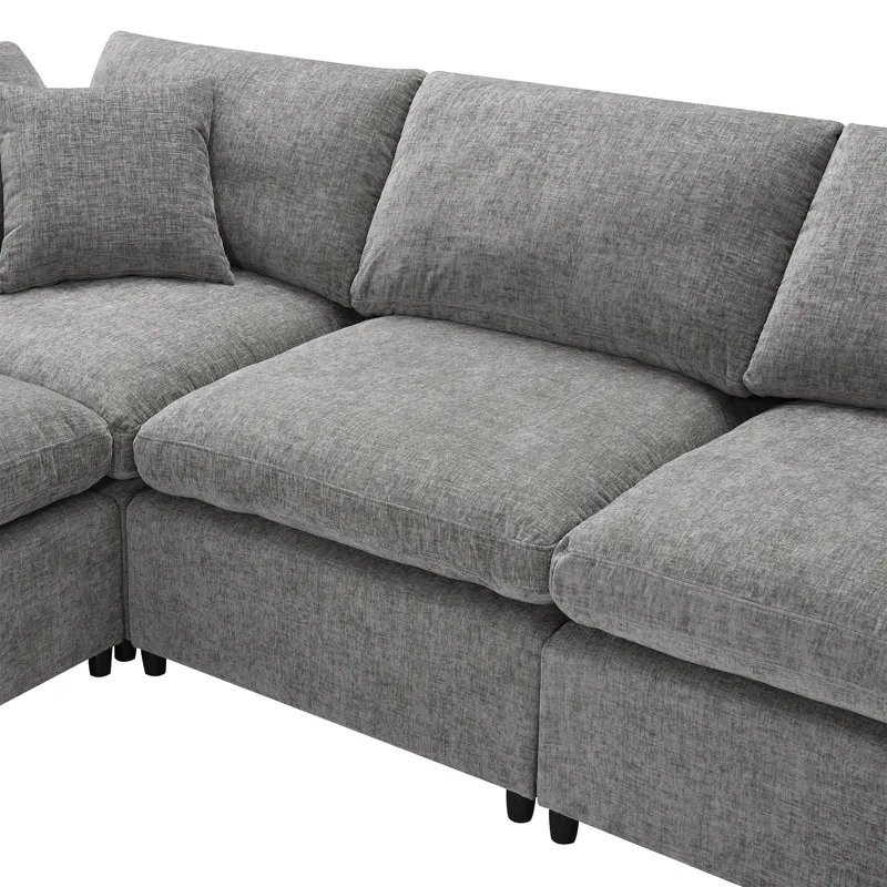 Modern Modular Cloud Sofa Bed, 6 Seat Chenille Sectional Couch Set With Ottoman, Free Combination, C
