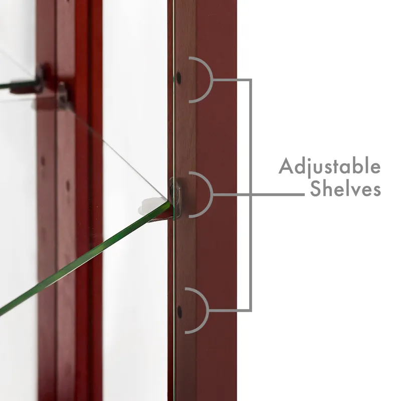 6 Shelf Lighted Corner Curio Cabinet With Adjustable Tempered Glass Shelves And Mirror Back (E26 Lig