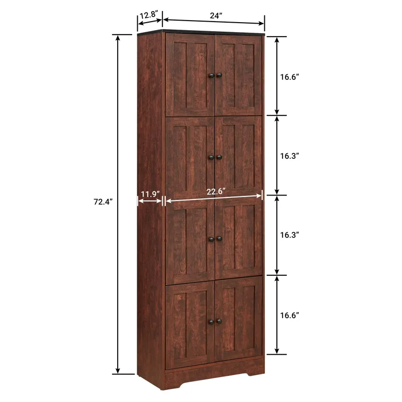 Tall Storage Cabinet With 8 Doors And 4 Shelves, Wall Storage Cabinet For Living Room, Kitchen, Offi