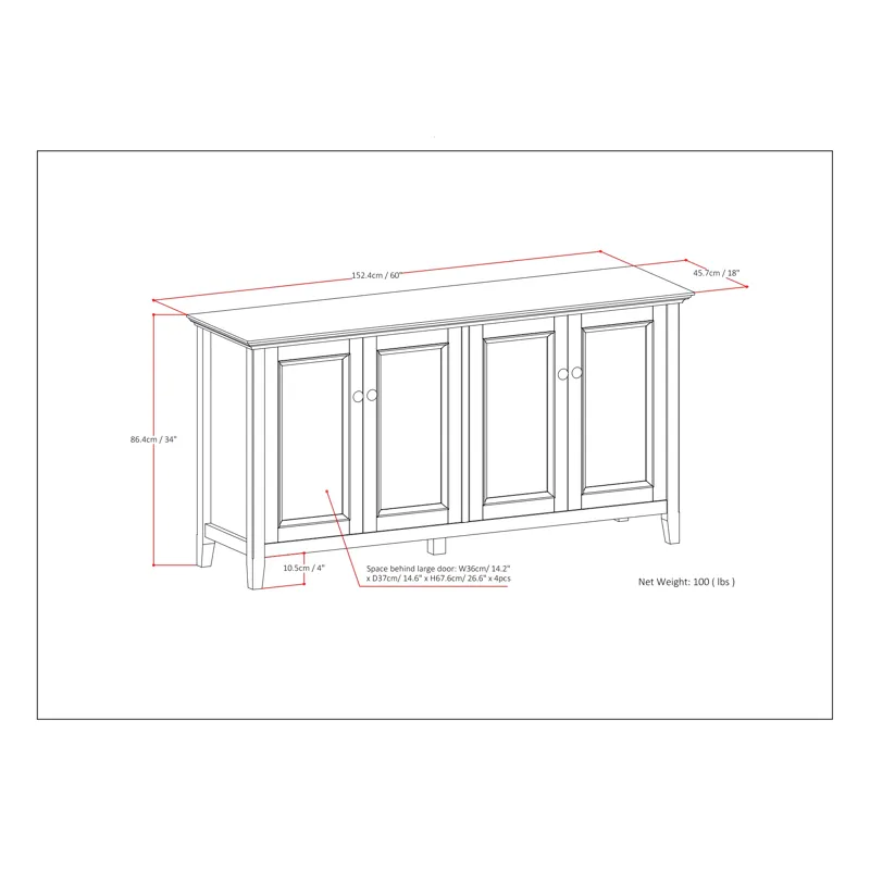 Amherst - Wide 4 Door Storage Cabinet - Hickory Brown