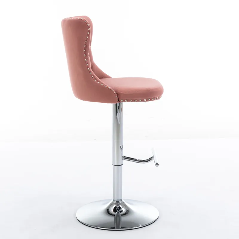 Swivel Velvet Barstools Adjusatble Seat Height From 25-33\", Modern Upholstered Chrome Base Bar Stoo
