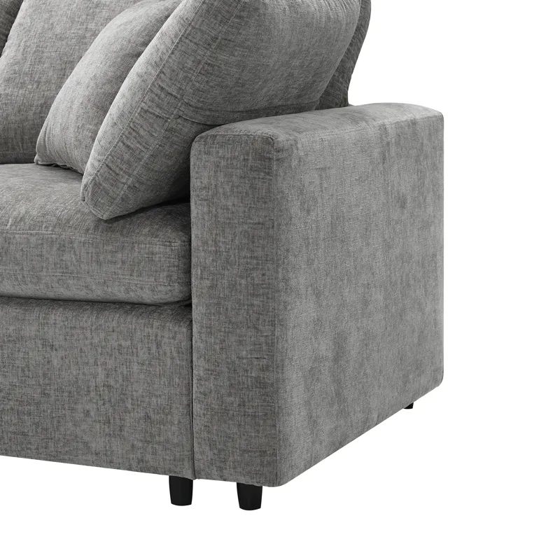 Modern Modular Cloud Sofa Bed, 6 Seat Chenille Sectional Couch Set With Ottoman, Free Combination, C