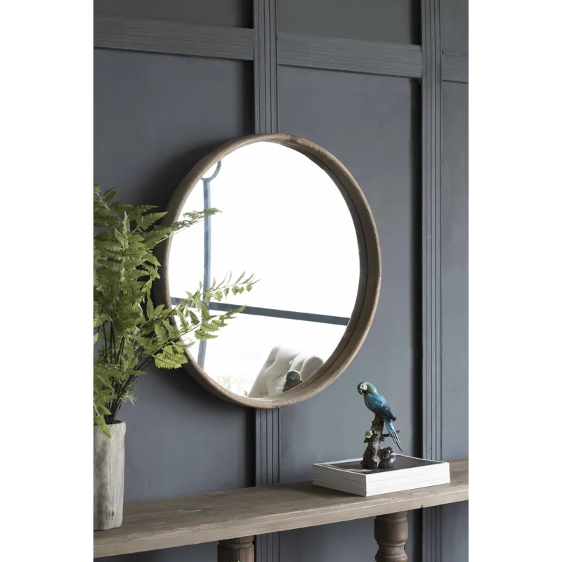 Round Wood Mirror, Wall Mounted Mirror Home Decor For Bathroom Living Room - Brown