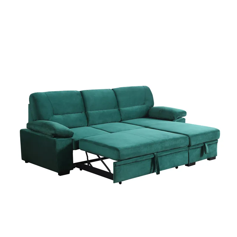 Kipling - Velvet Fabric Reversible Sleeper Sectional Sofa Chaise - Green