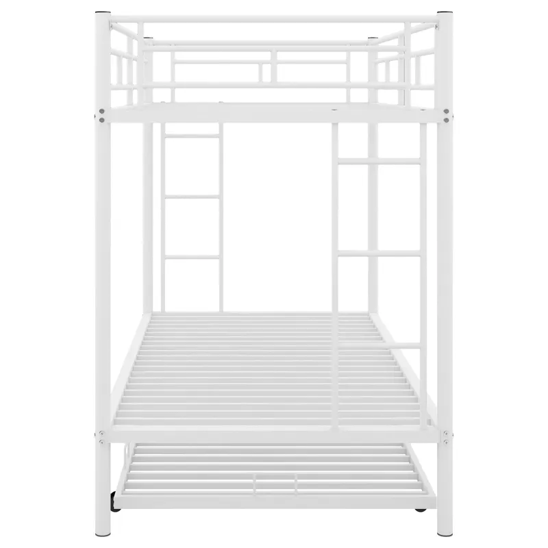 Twin Over Twin Bunk Bed With Trundle - White