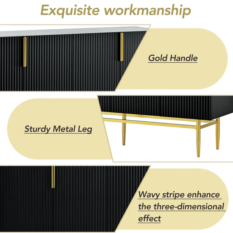 Modern Elegant 4 Door Sideboard Gold Metal Handle Buffet Cabinet For Dining Room, Living Room, Bedro