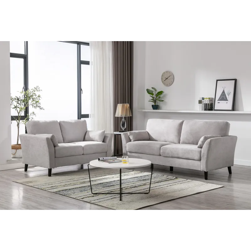 Damian - Woven Living Room Fabric Sofa, Loveseat (Set of 2) - Light Gray