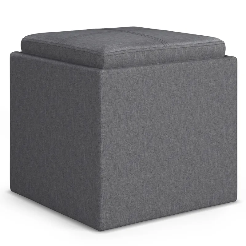 Rockwood - Cube Storage Ottoman with Tray - Slate Grey