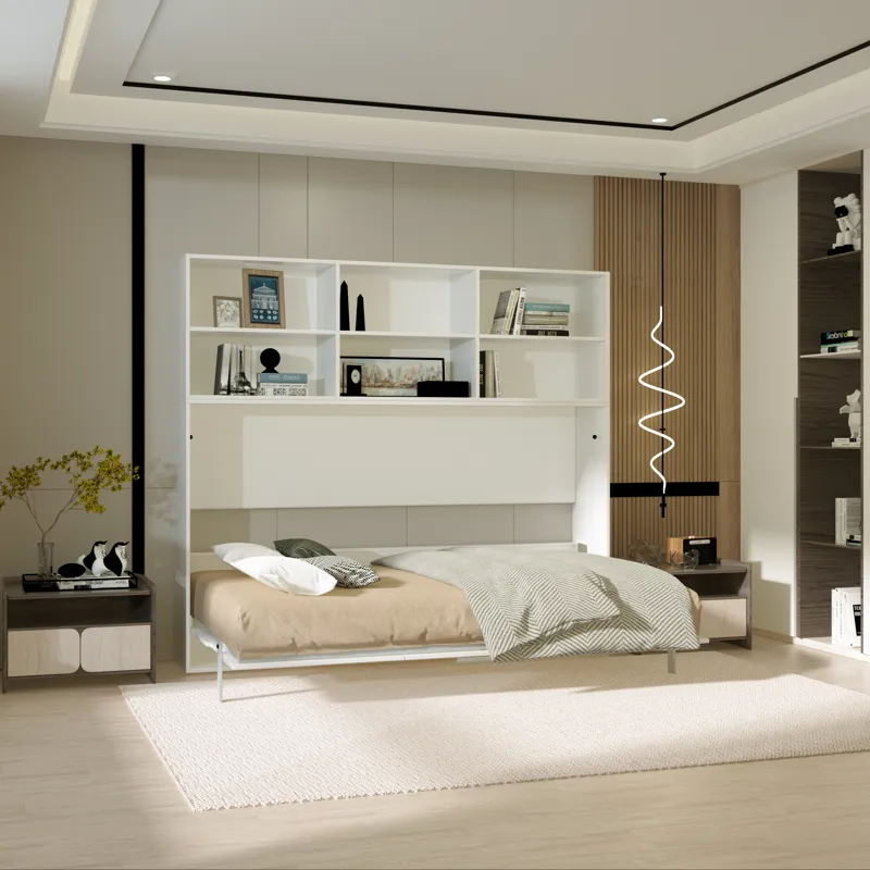 Mordern Design Twin Size Horizontal Murphy Bed With Shelf Storage For Bedroom Or Guestroom Wall Bed 