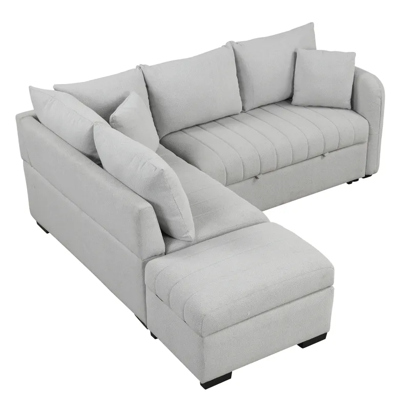 L-Shaped Sectional Pull Out Sofa Bed Sleeper Sofa With Two USB Ports, Two Power Sockets And A Movabl