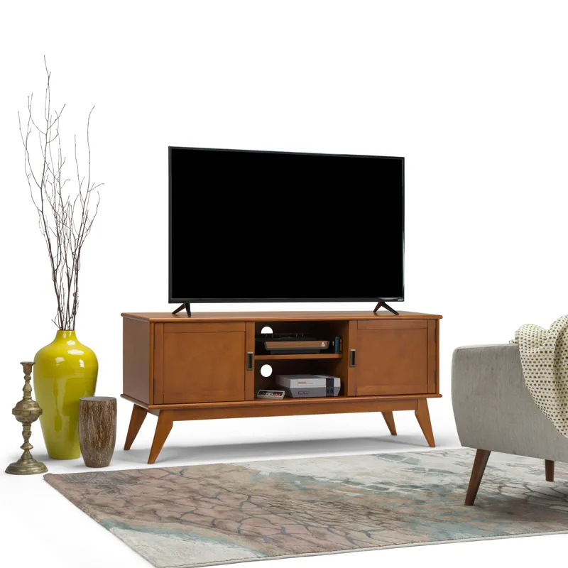 Draper - Mid Century Low TV Media Stand - Teak Brown