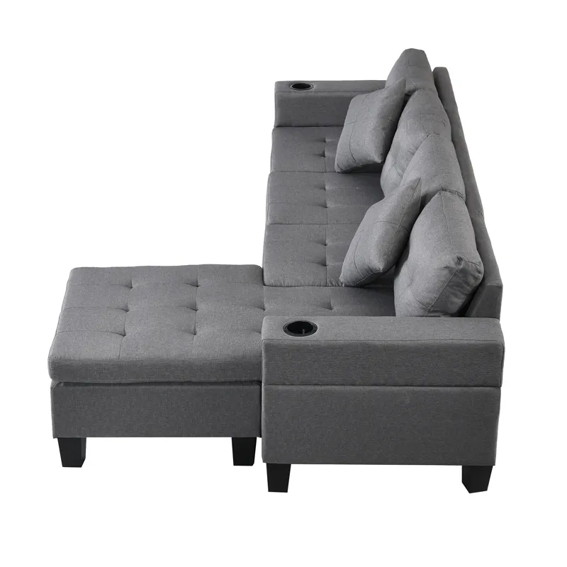 Sectional Sofa Set For Living Room With L Shape Chaise Lounge, Cup Holder And Left Or Right Hand Cha