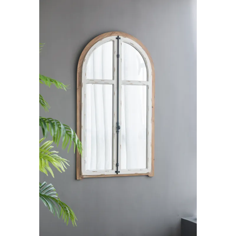 Arch Wood Wall Mirror - Brown Antique White