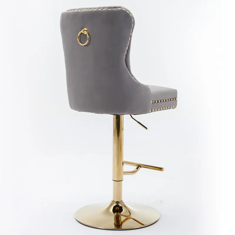 Thick Golden Swivel Velvet Barstools Adjusatble Seat Height From 25-33\", Modern Upholstered Bar Sto