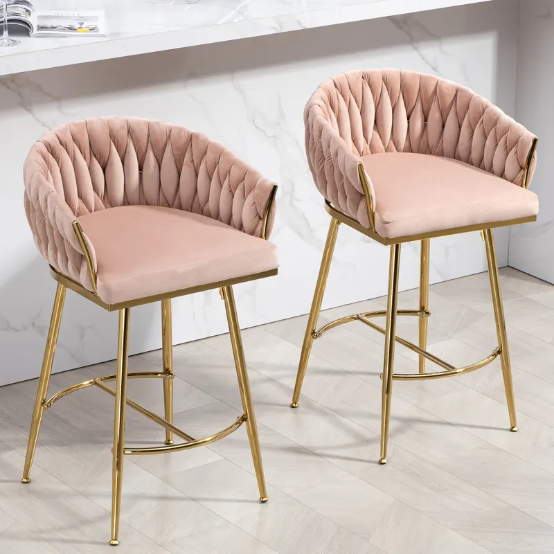 Counter Height Bar Stools (Set of 2) Kitchen Island Counter Bar Stool With Hand-Wave Back, Golden Ch