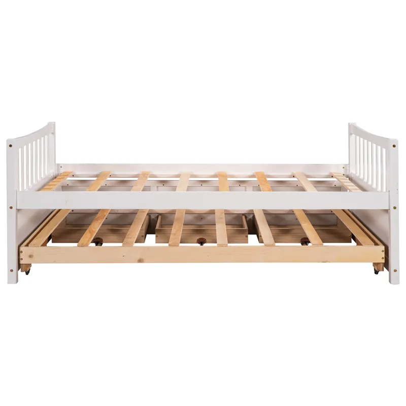 Twin Size Daybed With Trundle And Drawers - White