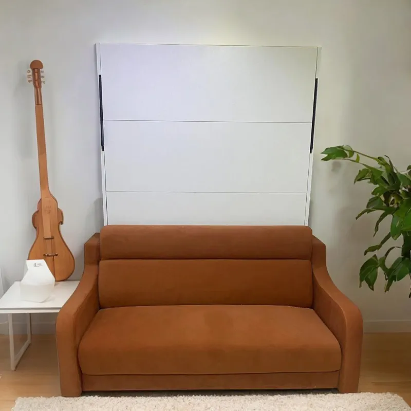 Morden Deisgn Vertical Murphy Bed With Sofa For Bedroom Or Guestroom White Wall Bed Space Saving Hid