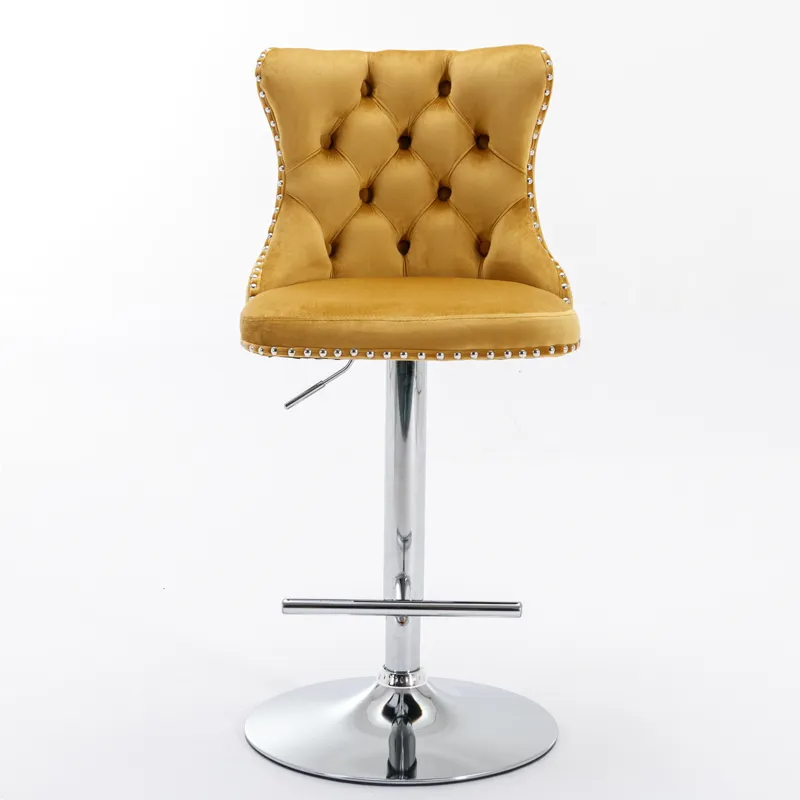 Swivel Velvet Barstools Adjusatble Seat Height From 25-33\", Modern Upholstered Chrome Base Bar Stoo