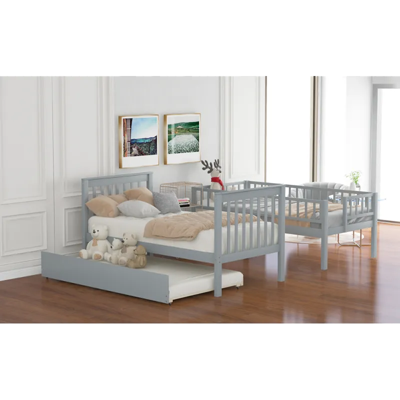 Twin Over Twin Bunk Bed With Trundle And Storage - Gray
