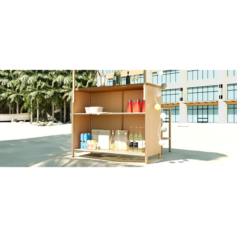 Hawaiian-Style Bar Height Patio Set With PE Grass Canopy, Outdoor Bar Table And Stools With Adjustab