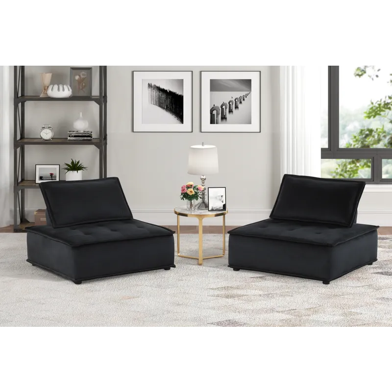 Anna - Velvet Armless Lounge Chair (Set of 2) - Black