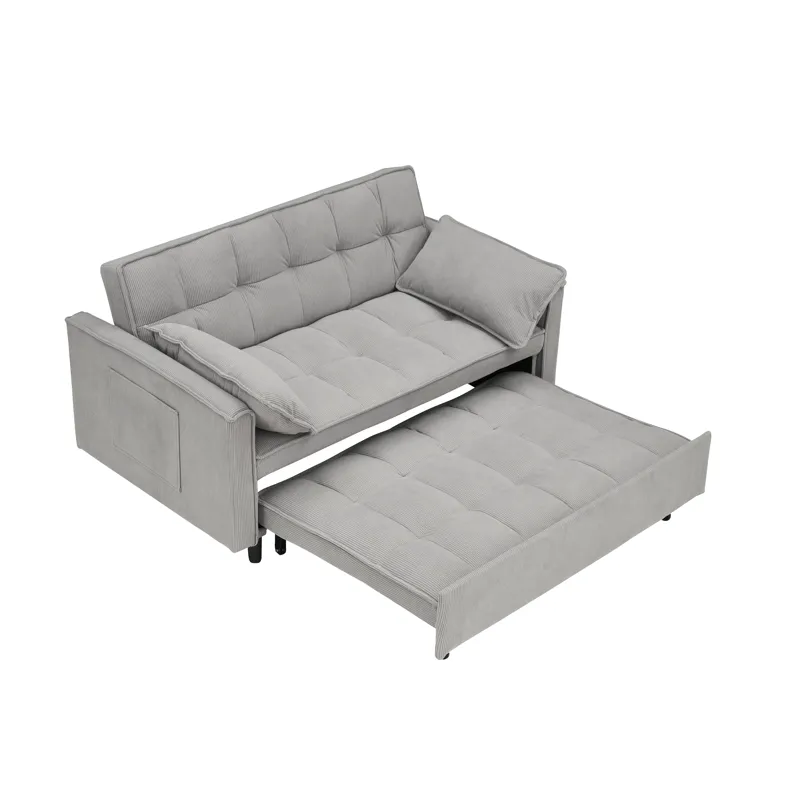 Two-Seat Casual Sofa With Pull Out Bed, Living Room Furniture - Light Gray