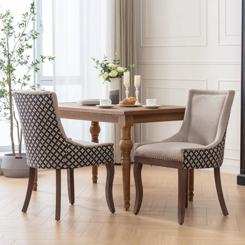 Ultra Side Dining Chair, Thickened Fabric Chairs With Neutrally Toned Solid Wood Legs, Bronze Nail H