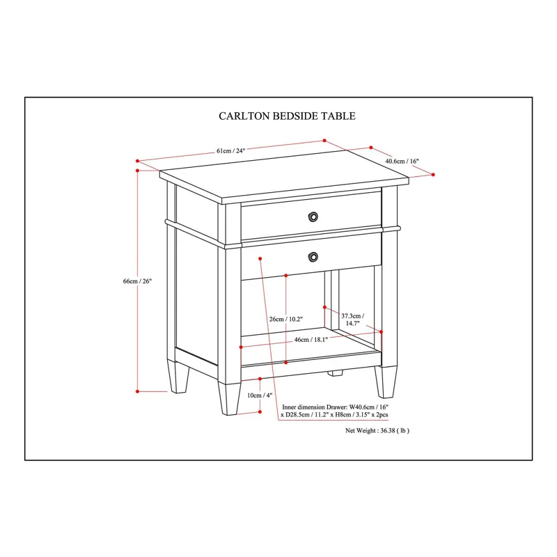Carlton - Bedside Table - White