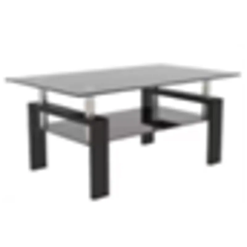 Tempered Black Glass Coffee Table, 2-Layers Tea Table - Black