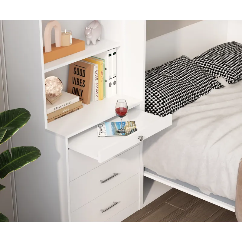 Morden Deisgn Full Size Vertical Murphy Bed With Shelf And Drawers For Bedroom Or Guestroom Wall Bed