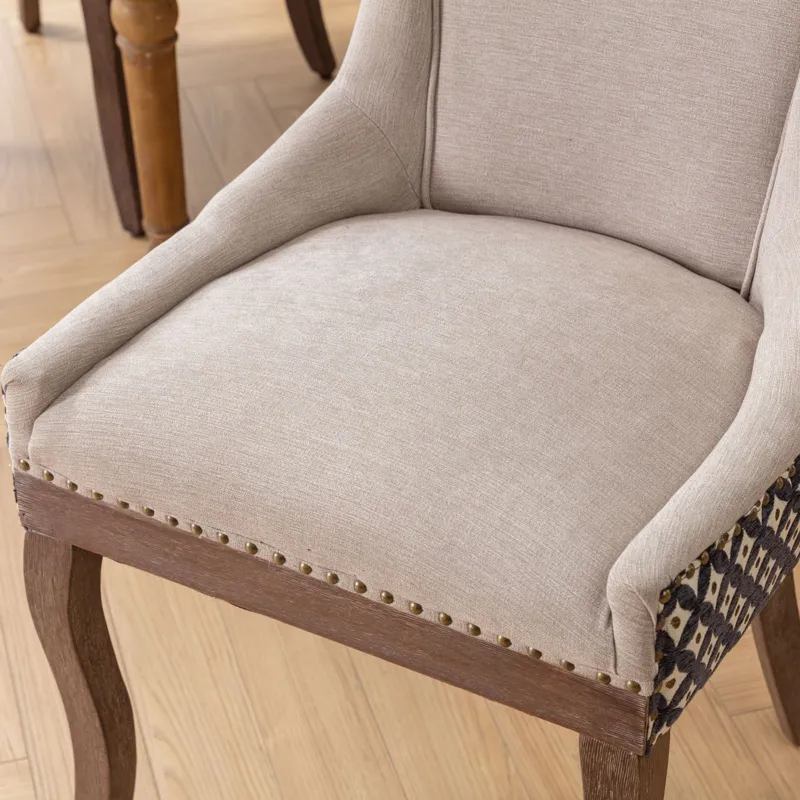 Ultra Side Dining Chair, Thickened Fabric Chairs With Neutrally Toned Solid Wood Legs, Bronze Nail H
