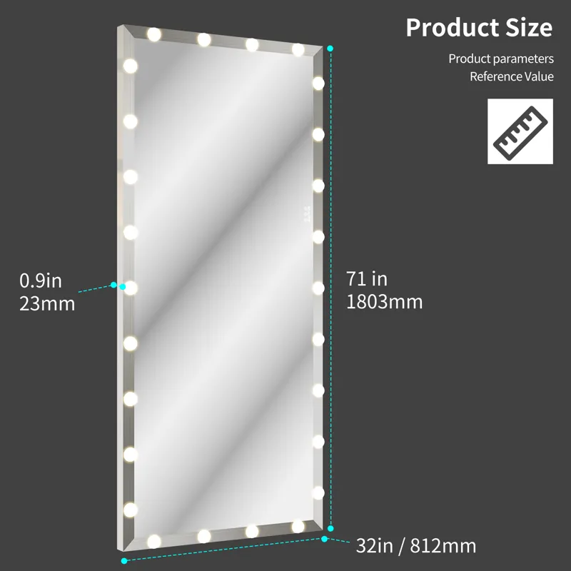 Hollywood - Full Length Mirror With Lights Oversized Full Body Vanity Mirror With 3 Color Modes Ligh