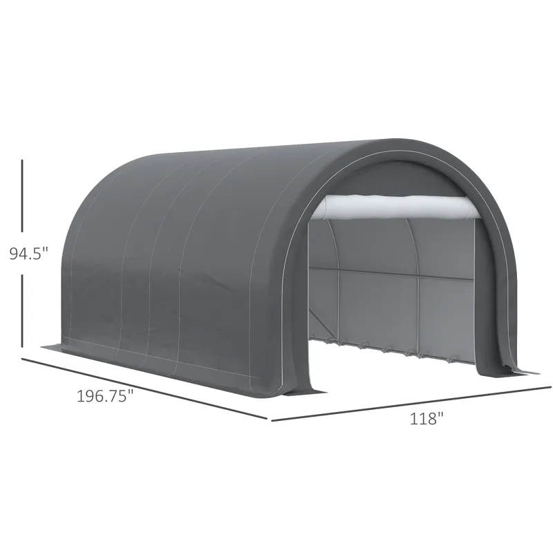 Outsunny - 10\' x 16\' Carport, Heavy Duty Portable Garage Storage Tent With Large Zippered Door, An