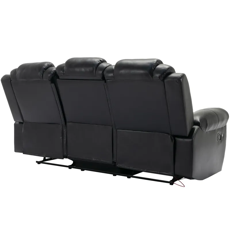 Home Theater Seating Manual Recliner Chair With Center Console And Led Light Strip For Living Room -