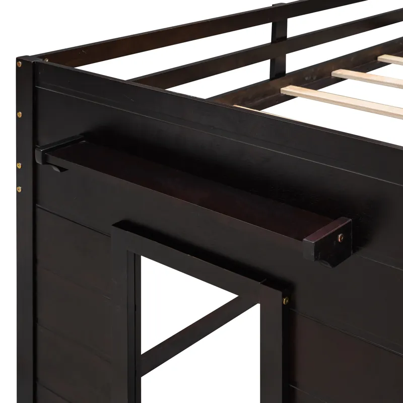 Twin Size Loft Bed With Cabinet And Shelf - Espresso