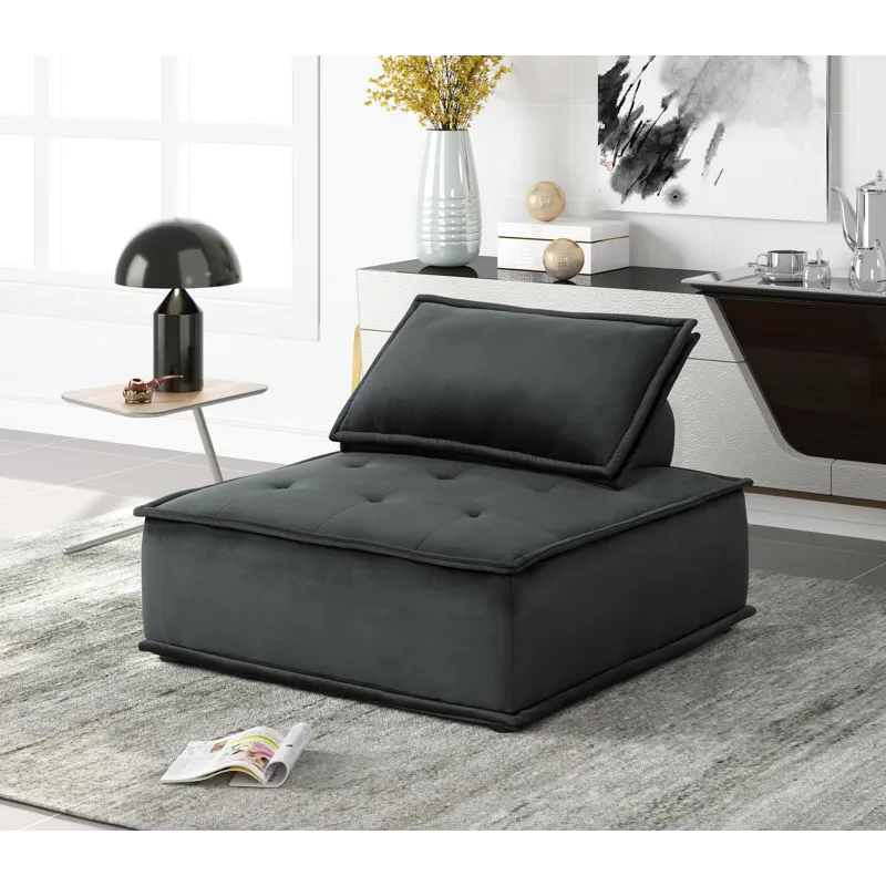 Anna - Velvet Armless Lounge Chair - Black