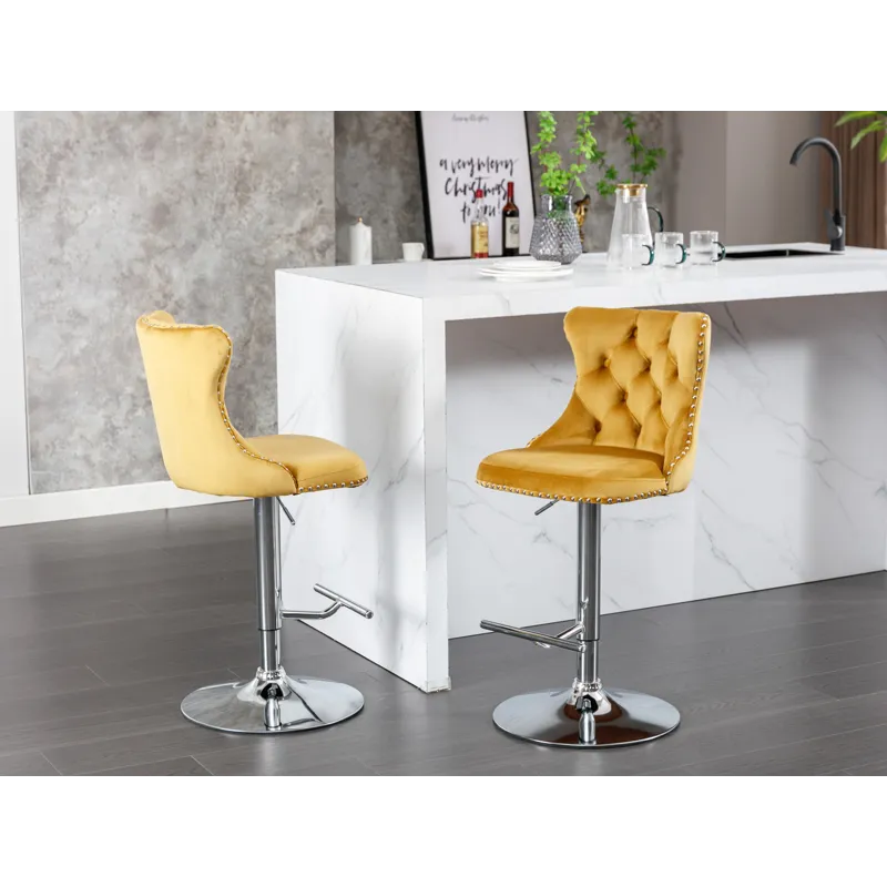 Swivel Velvet Barstools Adjusatble Seat Height From 25-33\", Modern Upholstered Chrome Base Bar Stoo